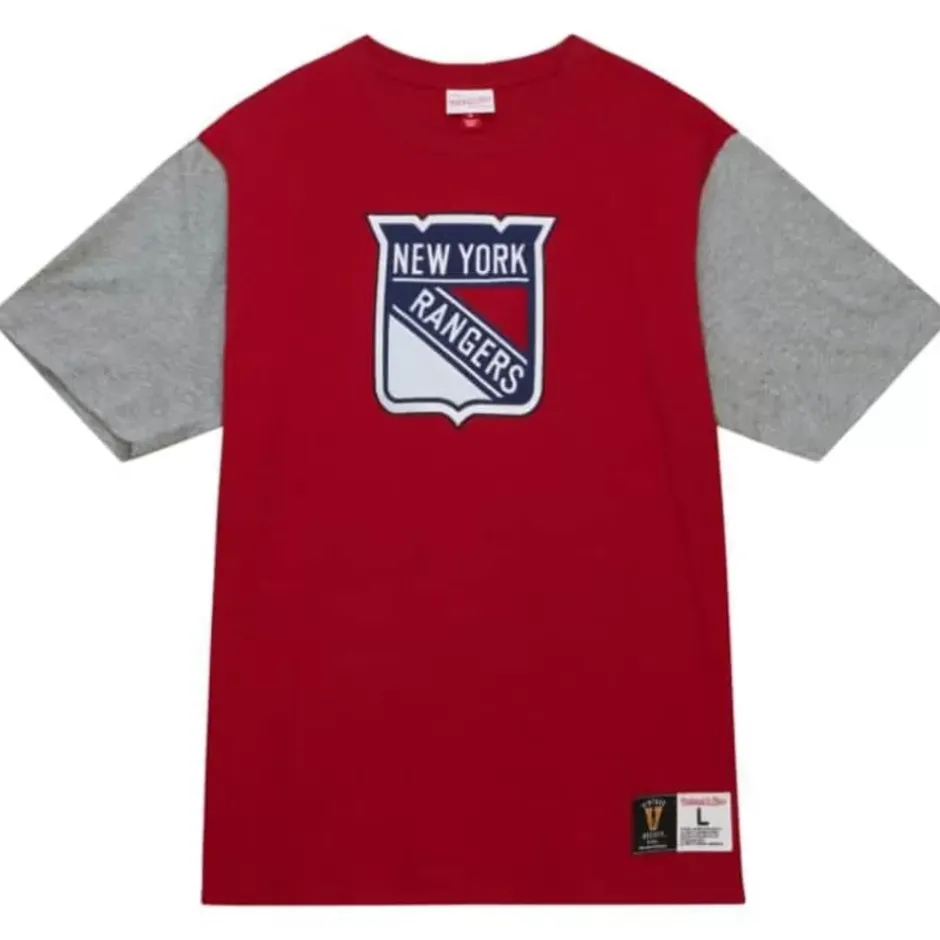 Men Mitchell & Ness T-Shirts & Tops-Color Blocked Ss Tee New York Rangers