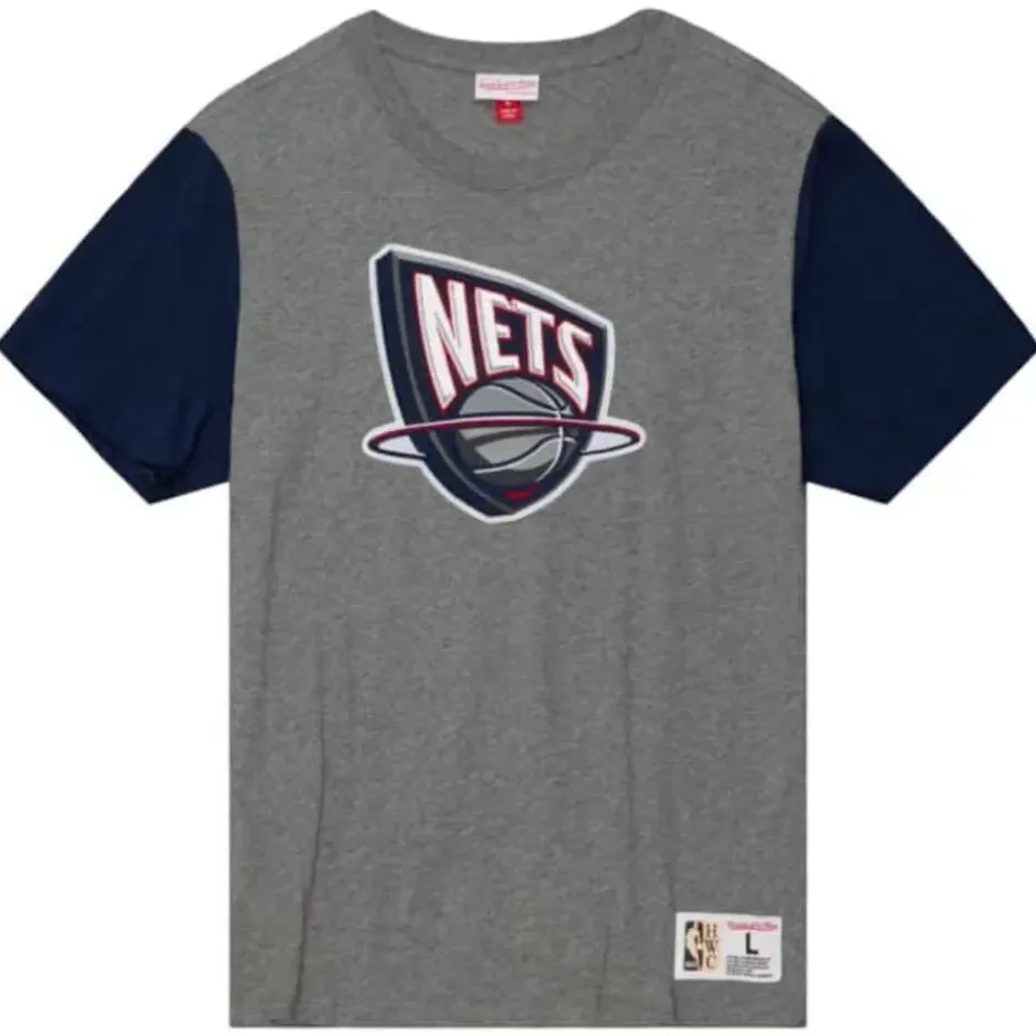 Men Mitchell & Ness T-Shirts & Tops-Color Blocked S/S Tee New Jersey Nets