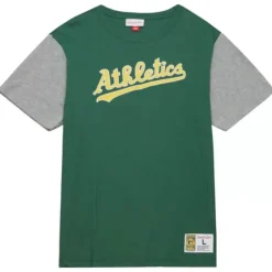 Men Mitchell & Ness T-Shirts & Tops-Color Blocked Ss Tee Oakland Athletics