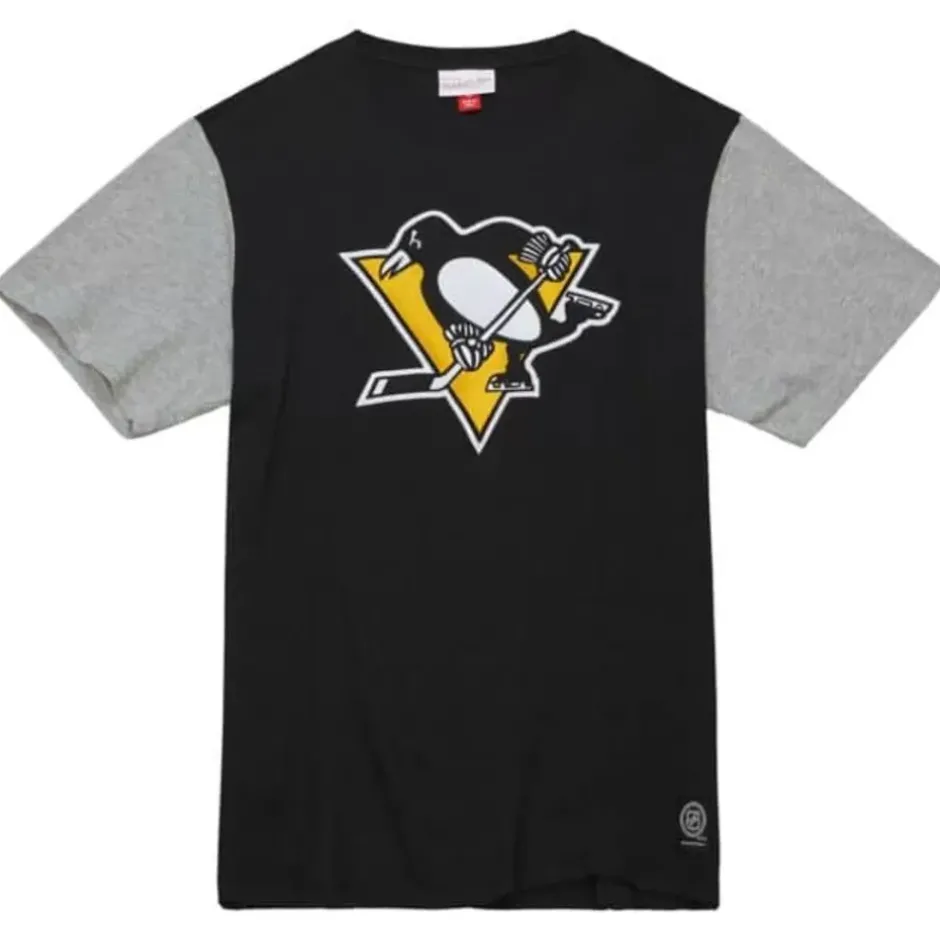 Men Mitchell & Ness T-Shirts & Tops-Color Blocked Ss Tee Pittsburgh Penguins