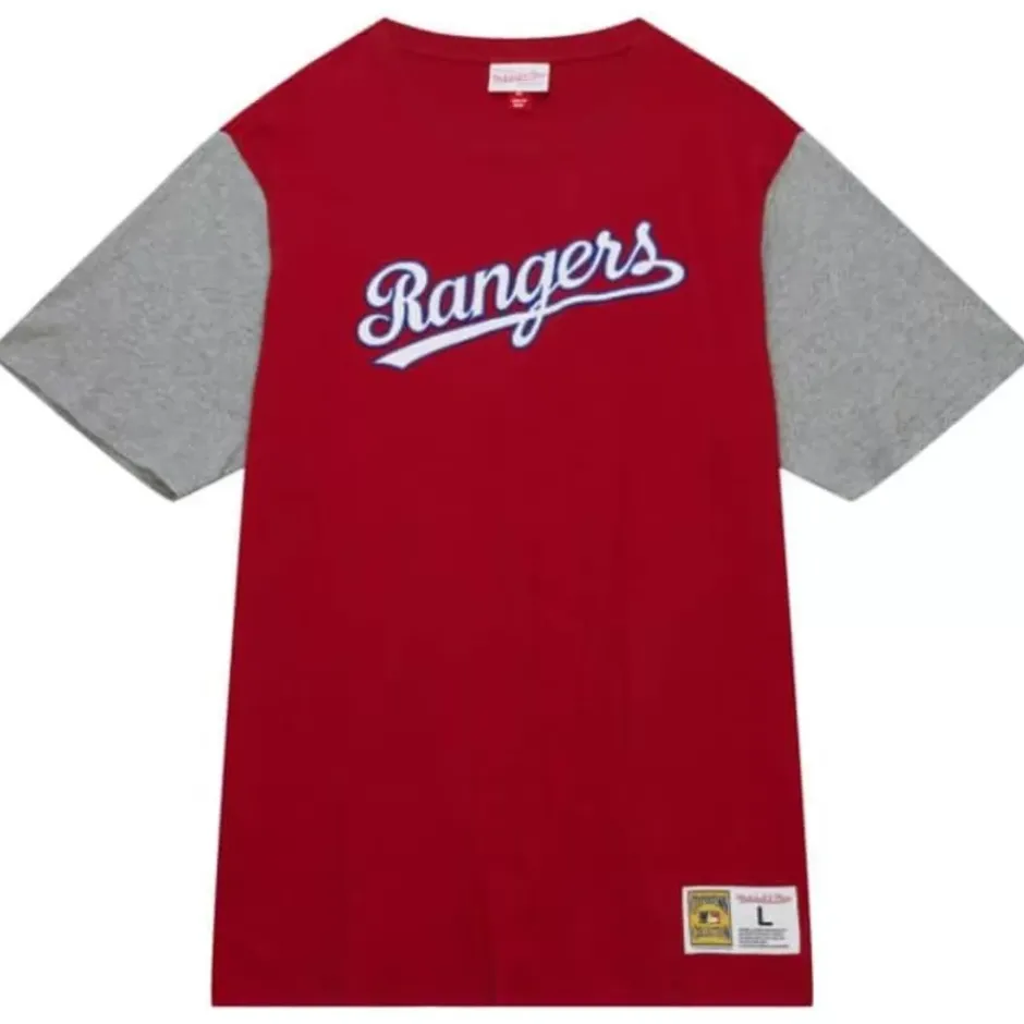 Men Mitchell & Ness T-Shirts & Tops-Color Blocked Ss Tee Texas Rangers