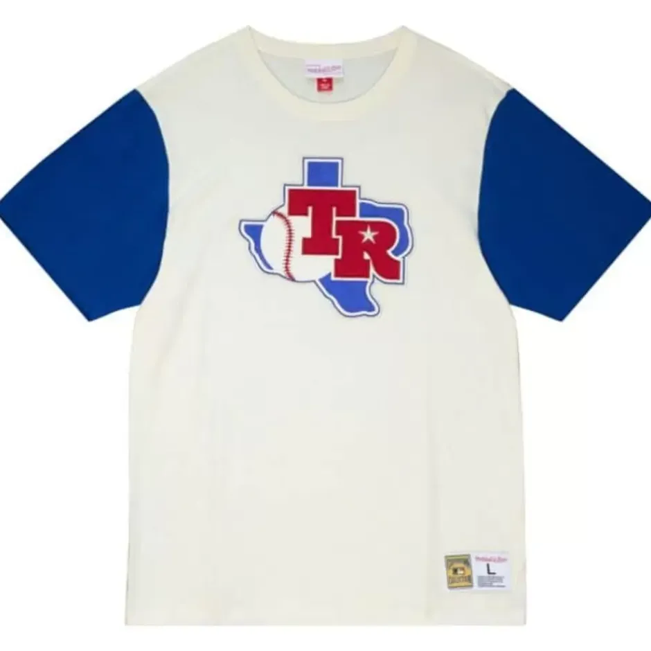 Men Mitchell & Ness T-Shirts & Tops-Color Blocked S/S Tee Texas Rangers