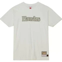 Men Mitchell & Ness T-Shirts & Tops-Cream Ss Tee Atlanta Hawks