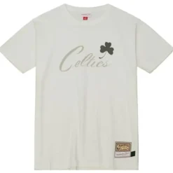 Men Mitchell & Ness T-Shirts & Tops-Cream Ss Tee Boston Celtics