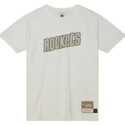 Men Mitchell & Ness T-Shirts & Tops-Cream Ss Tee Houston Rockets