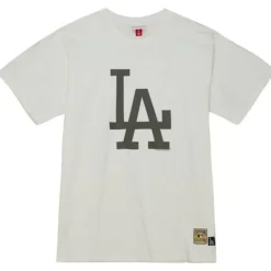 Men Mitchell & Ness T-Shirts & Tops-Cream Ss Tee Los Angeles Dodgers