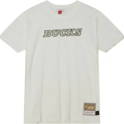Men Mitchell & Ness T-Shirts & Tops-Cream Ss Tee Milwaukee Bucks