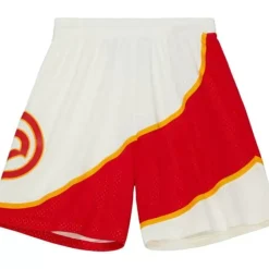 Men Mitchell & Ness Shorts-Cream Swingman Shorts Atlanta Hawks 1986