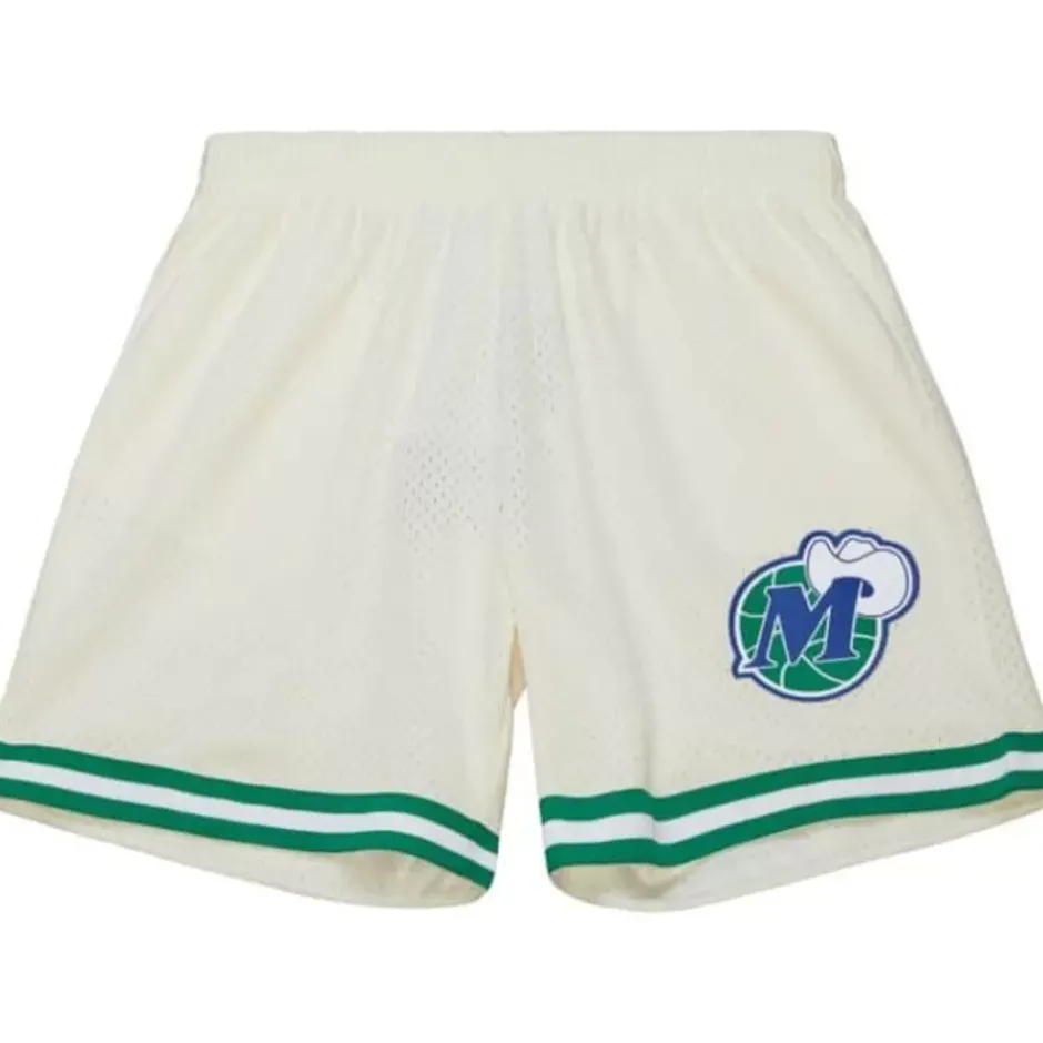 Men Mitchell & Ness Shorts-Cream Swingman Shorts Dallas Mavericks 1998