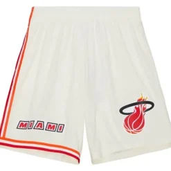 Men Mitchell & Ness Shorts-Cream Swingman Shorts Miami Heat 1996