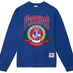 Men Mitchell & Ness Hoodies & Sweatshirts-Crest Crew New England Patriots