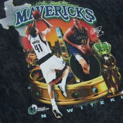 Men Mitchell & Ness T-Shirts & Tops-Crowned Tee Dallas Mavericks Dirk Nowitzki