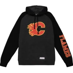 Men Mitchell & Ness Hoodies & Sweatshirts-Distressed Logo Hoody Calgary Flames
