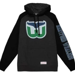 Men Mitchell & Ness Hoodies & Sweatshirts-Distressed Logo Hoody Hartford Whalers