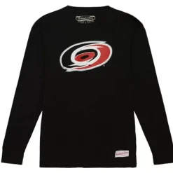 Men Mitchell & Ness T-Shirts & Tops-Distressed Logo Ls Tee Carolina Hurricanes
