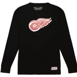 Men Mitchell & Ness T-Shirts & Tops-Distressed Logo Ls Tee Detroit Red Wings