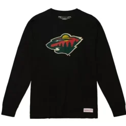 Men Mitchell & Ness T-Shirts & Tops-Distressed Logo Ls Tee Minnesota Wild