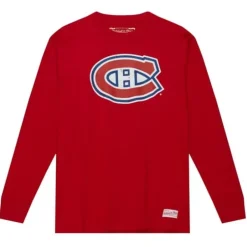 Men Mitchell & Ness T-Shirts & Tops-Distressed Logo Ls Tee Montreal Canadiens