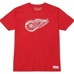 Men Mitchell & Ness T-Shirts & Tops-Distressed Logo Tee Detroit Red Wings