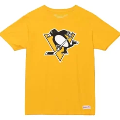 Men Mitchell & Ness T-Shirts & Tops-Distressed Logo Tee Pittsburgh Penguins