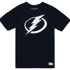 Men Mitchell & Ness T-Shirts & Tops-Distressed Logo Tee Tampa Bay Lightning