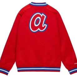 Men Mitchell & Ness Jackets & Outerwear-Double Clutch Lightweight Satin Jacket Atlanta Braves