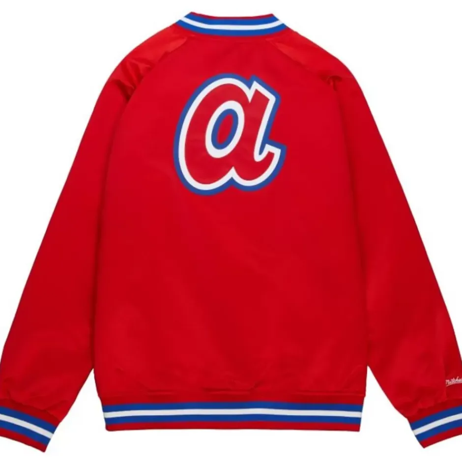 Men Mitchell & Ness Jackets & Outerwear-Double Clutch Lightweight Satin Jacket Atlanta Braves