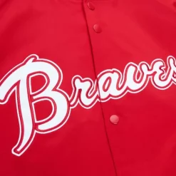 Men Mitchell & Ness Jackets & Outerwear-Double Clutch Lightweight Satin Jacket Atlanta Braves