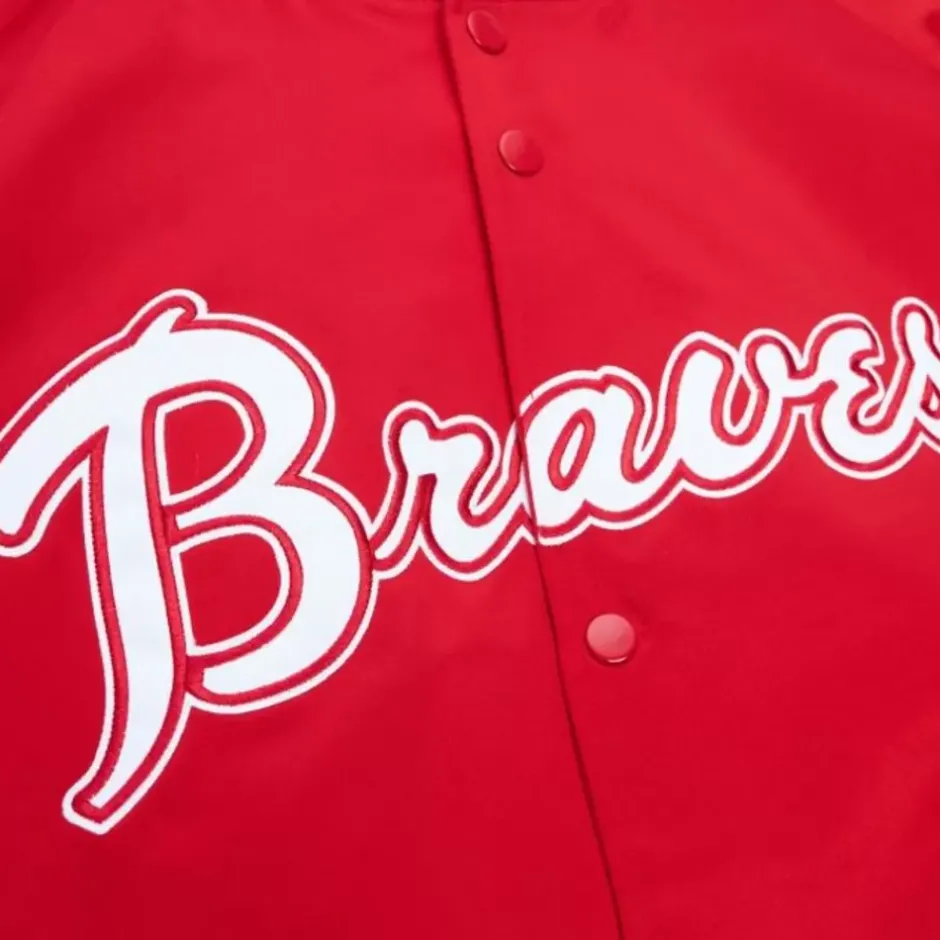 Men Mitchell & Ness Jackets & Outerwear-Double Clutch Lightweight Satin Jacket Atlanta Braves