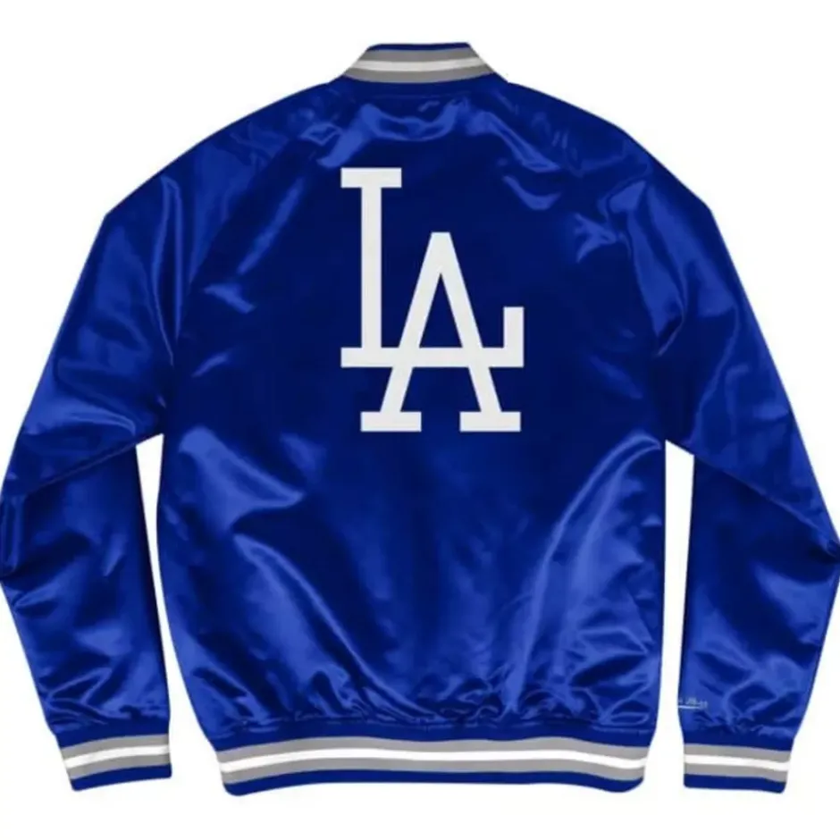 Men Mitchell & Ness Jackets & Outerwear-Double Clutch Lightweight Satin Jacket Los Angeles Dodgers