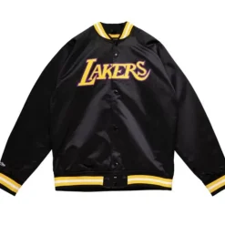 Men Mitchell & Ness Jackets & Outerwear-Double Clutch Lightweight Satin Jacket Los Angeles Lakers