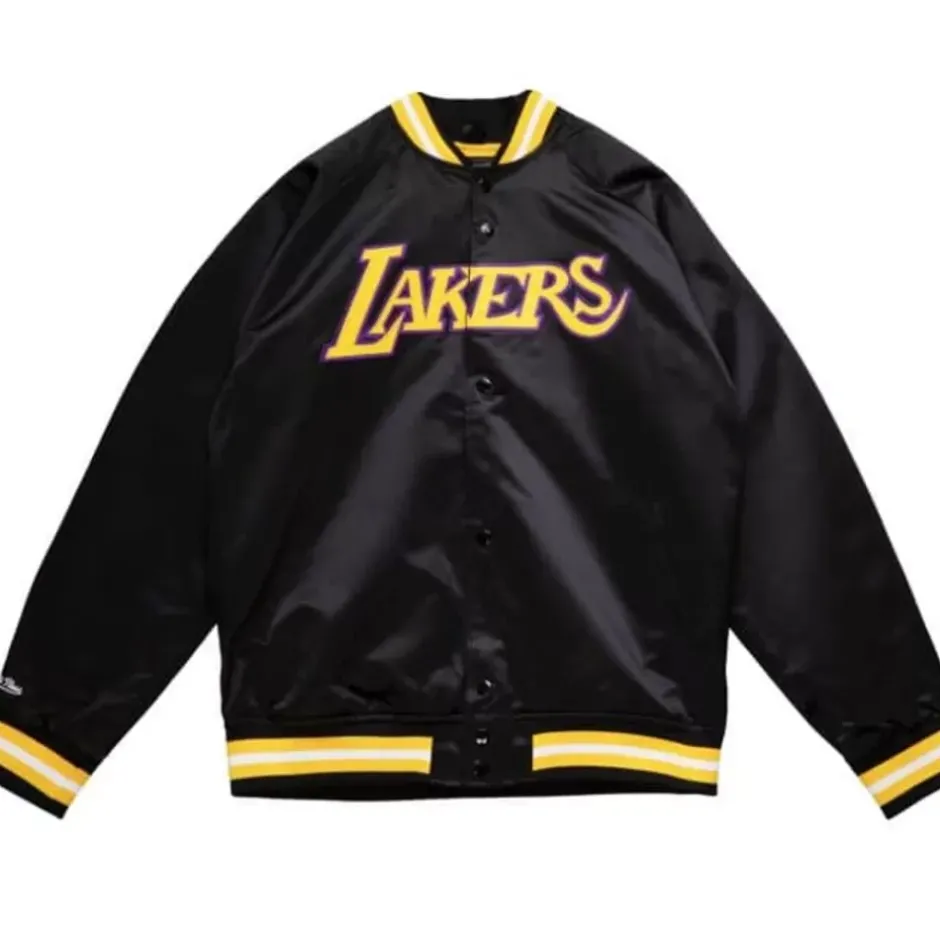 Men Mitchell & Ness Jackets & Outerwear-Double Clutch Lightweight Satin Jacket Los Angeles Lakers