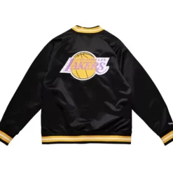 Men Mitchell & Ness Jackets & Outerwear-Double Clutch Lightweight Satin Jacket Los Angeles Lakers