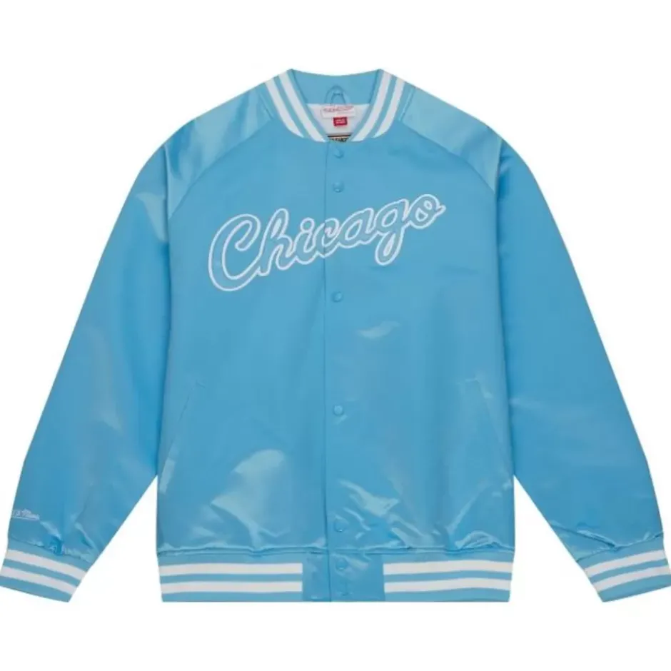 Men Mitchell & Ness Jackets & Outerwear-Double Clutch Lightweight Satin Jacket Chicago Bulls