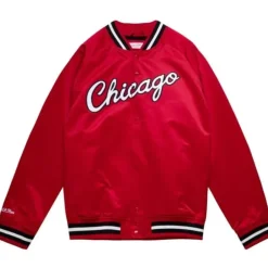 Men Mitchell & Ness Jackets & Outerwear-Double Clutch Lightweight Satin Jacket Chicago Bulls