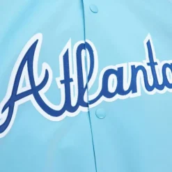 Men Mitchell & Ness Jackets & Outerwear-Double Clutch Lightweight Satin Jacket Atlanta Braves