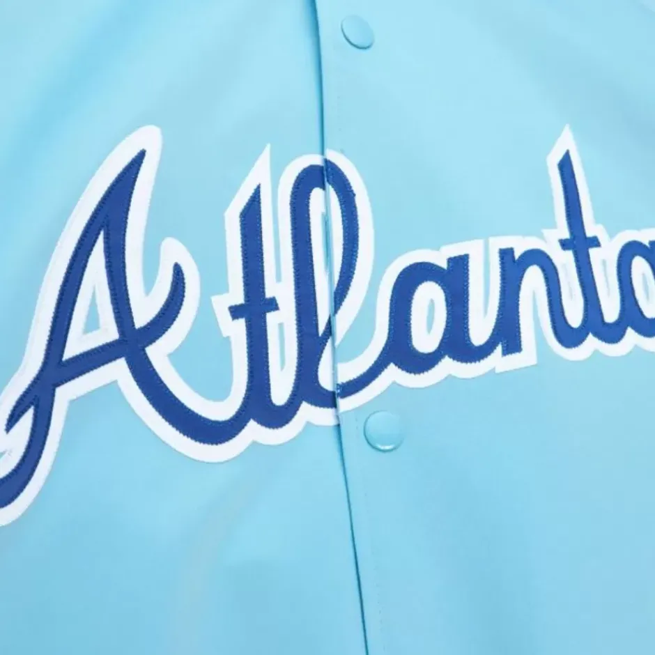 Men Mitchell & Ness Jackets & Outerwear-Double Clutch Lightweight Satin Jacket Atlanta Braves