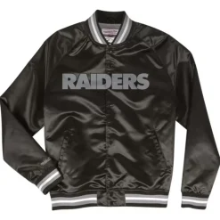 Men Mitchell & Ness Jackets & Outerwear-Double Clutch Lightweight Satin Jacket Oakland Raiders