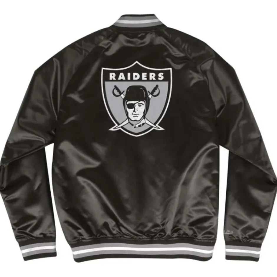 Men Mitchell & Ness Jackets & Outerwear-Double Clutch Lightweight Satin Jacket Oakland Raiders