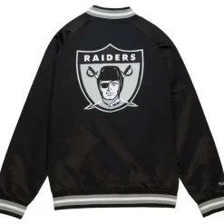 Men Mitchell & Ness Jackets & Outerwear-Double Clutch Lightweight Satin Jacket Oakland Raiders