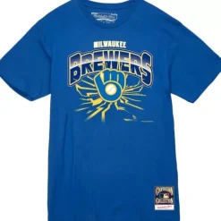 Men Mitchell & Ness T-Shirts & Tops-Earthquake Tee Milwaukee Brewers