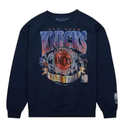 Men Mitchell & Ness Hoodies & Sweatshirts-Easy Cool Crewneck Sweatshirt New York Knicks