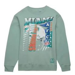 Men Mitchell & Ness Hoodies & Sweatshirts-Easy Cool Crewneck Sweatshirt Miami Dolphins