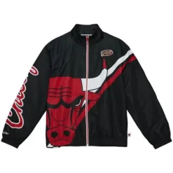 Men Mitchell & Ness Jackets & Outerwear-Exploded Logo Warm Up Jacket Chicago Bulls