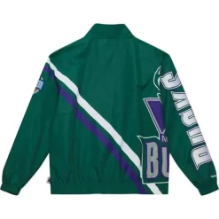 Men Mitchell & Ness Jackets & Outerwear-Exploded Logo Warm Up Jacket Milwaukee Bucks