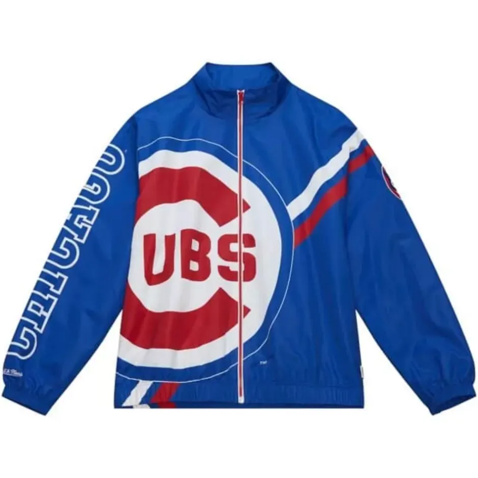 Men Mitchell & Ness Jackets & Outerwear-Exploded Logo Warm Up Jacket Chicago Cubs