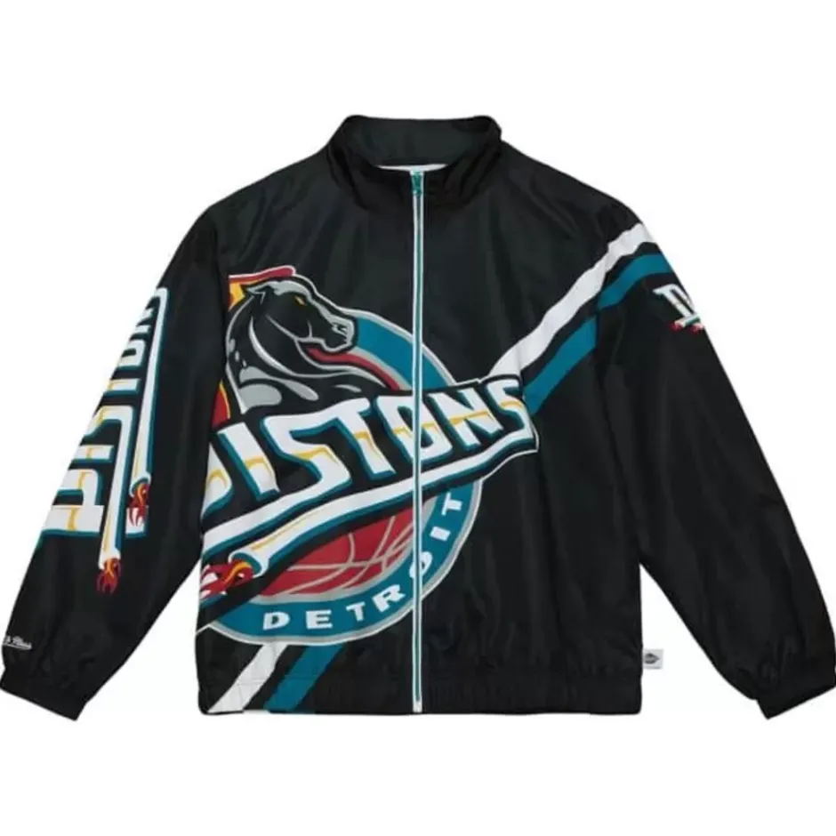 Men Mitchell & Ness Jackets & Outerwear-Exploded Logo Warm Up Jacket Detroit Pistons