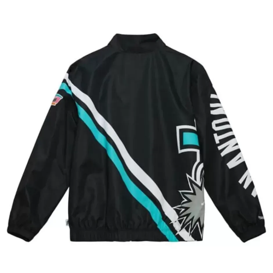Men Mitchell & Ness Jackets & Outerwear-Exploded Logo Warm Up Jacket San Antonio Spurs