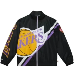 Men Mitchell & Ness Jackets & Outerwear-Exploded Logo Warm Up Jacket Los Angeles Lakers