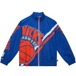 Men Mitchell & Ness Jackets & Outerwear-Exploded Logo Warm Up Jacket New York Knicks